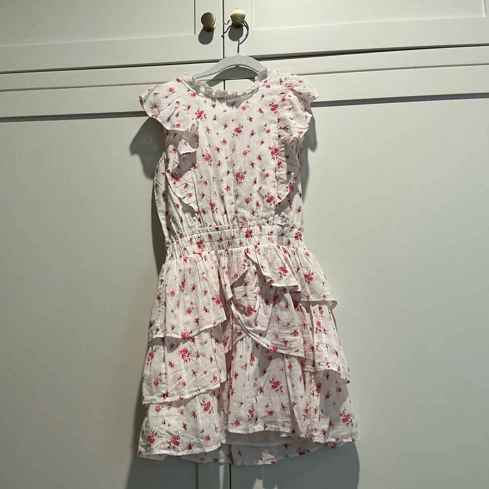 New LoveShackFancy White/Pink Floral Ruffle Dress, Girls 10Y.